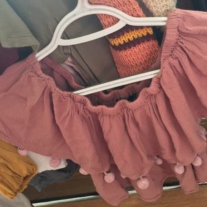 Women Pink crop top shoulder off